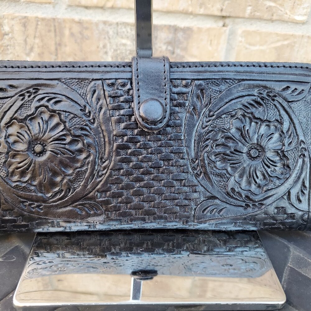 Mexican Hand Tooled Black Leather Wallet